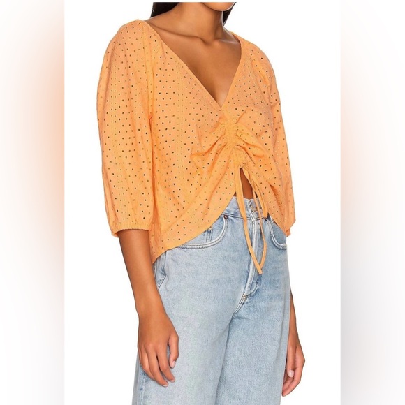 Sanctuary Washed Melon Eyelet Drawstring Blouse - Picture 1 of 7